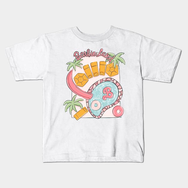 Barbie Land Pool Party Kids T-Shirt by Taylor Thompson Art